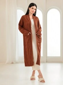 Seusyu Shawl Collar Dual Pocket Drop Shoulder Cardigan Fall Cloth For Women - Redwood - View 3