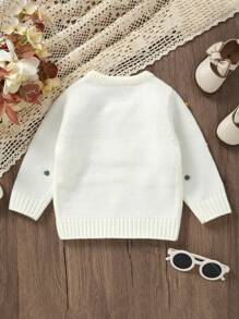 Baby Girl Pom Pom Detail Sweater - White - View 2