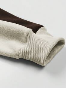 Manfinity Homme Nam Thư thêu Tương phản Dây kéo Vòng cổ Lỏng lẻo Áo khoác - Màu Khaki - Xem 3