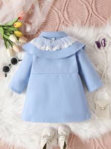 Baby Girl Contrast Lace Bow Front Overcoat - Baby Blue - View 2
