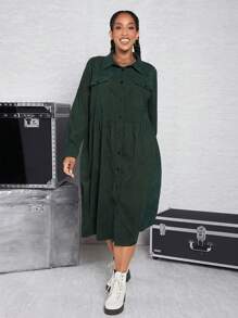 SHEIN CURVE+ Talla grande Vestido camisero con bolsillo con solapa con botón delantero