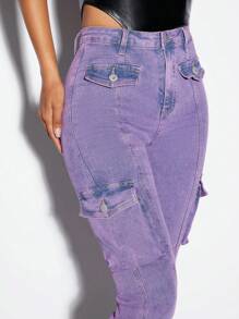 SHEIN BAE Cargo Jeans mit seitlichen Pattentaschen, ausgestelltem Beinschnitt, - Pink - Übersicht 5