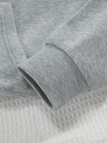 SHEIN EZwear 標語圖案袋鼠口袋抽繩加絨內裏連帽衫 - 灰色 - 查看 4