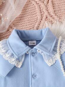 Baby Girl Contrast Lace Bow Front Overcoat - Baby Blue - View 3
