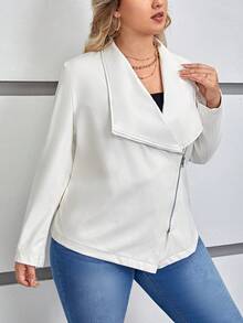 SHEIN LUNE Plus Waterfall Collar Zip Up PU Leather Moto Jacket - White - View 5