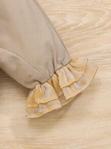 SHEIN Baby Girl Bow Front Flounce Sleeve Ruffle Hem Jacket - Khaki - View 5