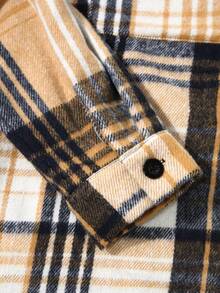 Manfinity Homme Loose Men's Plaid Print Overcoat With Flap Pockets And Drop Shoulders - Yellow - View 4