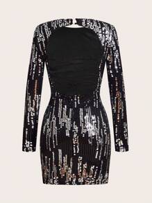 SHEIN BAE Crisscross Backless Sequin Bodycon Dress - Multicolor - View 8