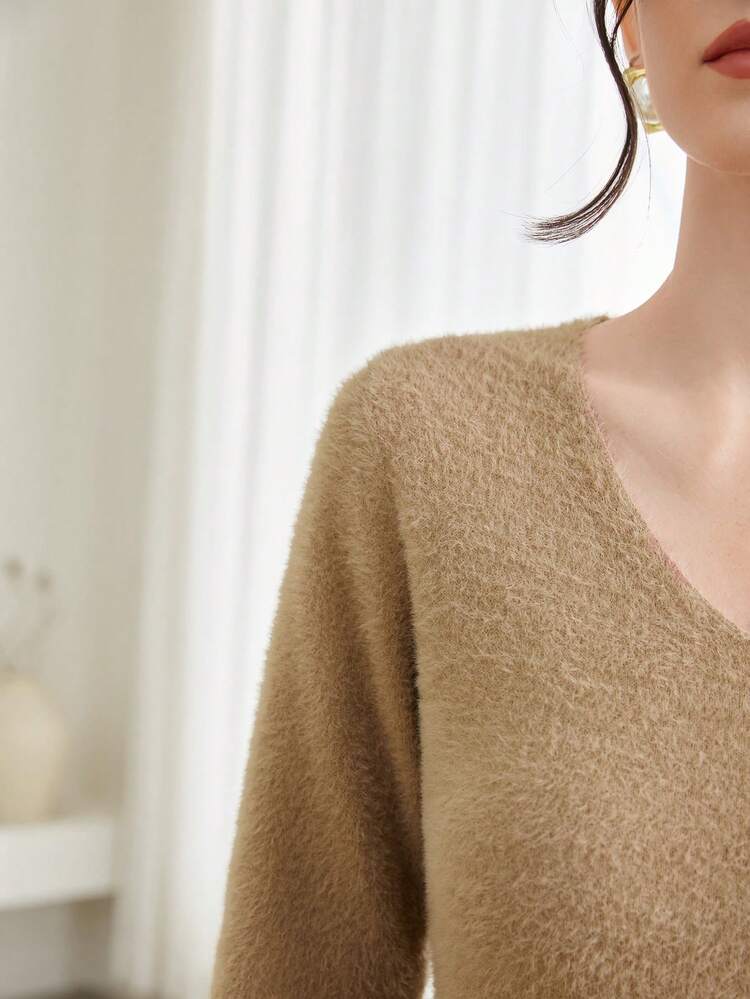 Solid Fitted Sweater Dress Without Belt