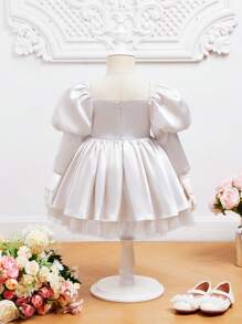 SHEIN Baby Girl Gigot Sleeve Contrast Mesh Party Dress - Apricot - View 7