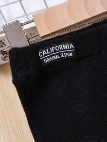 SHEIN 女小童字母補丁細節喇叭針織長褲 - 黑色 - 查看 3