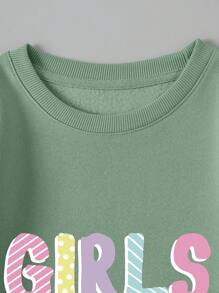 Tween Girl Letter Graphic Thermal Lined Sweatshirt - Green - View 5