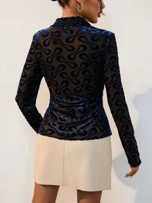 Aveloria Modichic Áo sơ mi cài nút phía trước in họa tiết toàn bộ, trang nhã, giản dị, dành cho nữ, áo dài tay - Màu xanh lam - Xem 2