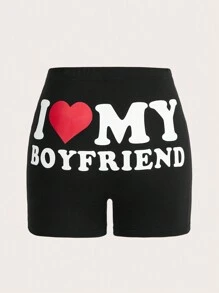 SHEIN Unity Pantalones cortos gráficos con eslogan 'Amo a mi novio' - Negro - Ver 1
