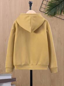 SHEIN Áo nỉ giữ nhiệt lót lông in hình hoạt hình dành cho bé trai tuổi teen - Màu Khaki - Xem 2