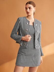 BizChic 千鳥格印花吊帶洋裝不附腰帶 - 黑與白 - 查看 3