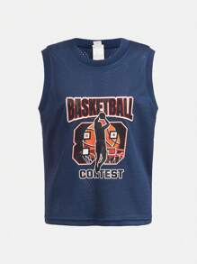 SHEIN Chico preadolescente malla transpirable de tela baloncesto con estampado Ropa de deporte Traje , adecuado para exterior deportivo , de aptitud física , aeróbicos