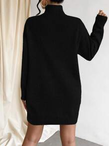 EURMUSE Women's Turtleneck Drop Shoulder Sweater Dress - Black - View 2