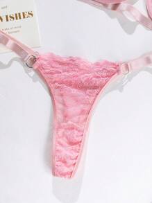 Floral Lace Underwire Lingerie Set - Baby Pink - View 4
