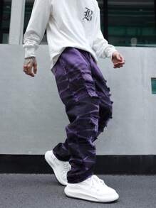 Manfinity Loose Fit Men's Ripped And Frayed Straight Leg Jeans - Purple - View 6