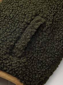 Baby Boy Contrast Binding Hooded Winter Jacket - Army Green - View 5