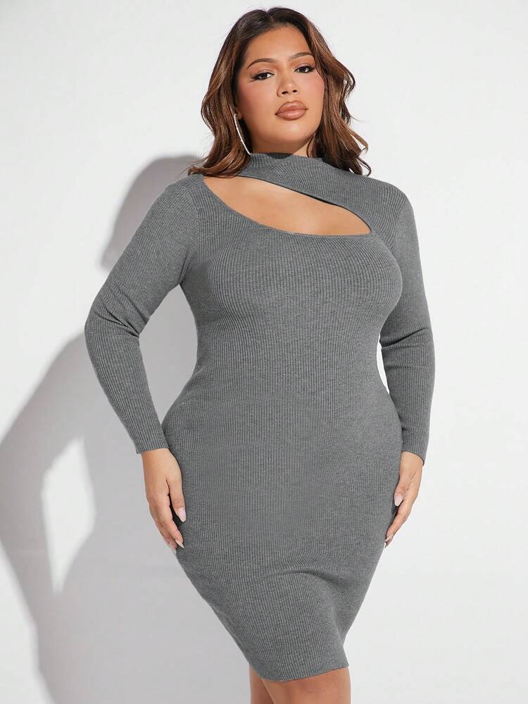 Plus Cut Out Mock Neck Bodycon Sweater Dress