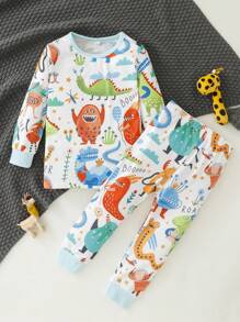 Tween Boy Cartoon Graphic Tee & Pants PJ Set - Blue - View 1