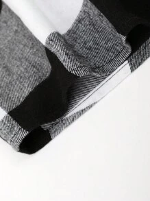 Manfinity Homme 男士水牛格纹印花抽绳连帽衬衫（不含T恤），适合秋季穿着，长袖上衣 - 黑與白 - 查看 4