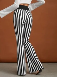 SHEIN Tall In sọc Quần ống loe - màu đen - Xem 2
