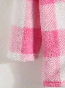 SHEIN LUNE 大方格圖案大翻領絨毛外套 - 粉色 - 查看 5