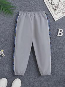 JUSTICE LEAGUE X SHEIN Young Boy Letter Graphic Contrast Side Seam Pants - Multicolor - View 2