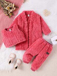 女嬰素色背心上衣和褲子&開門襟外套