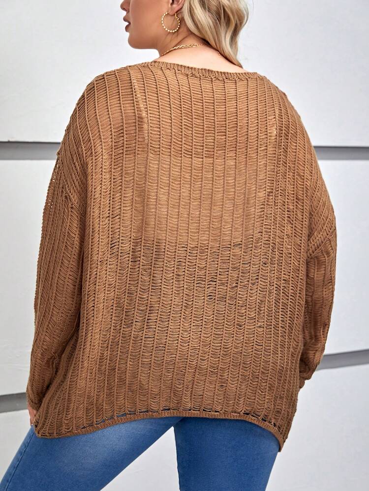 Plus Drop Shoulder Ripped Sweater
