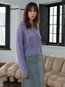 Anewsta 素色V領短款毛衣