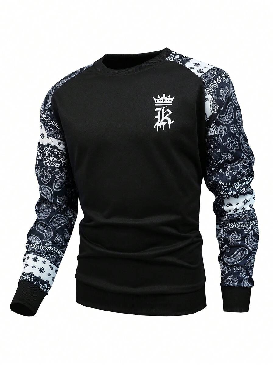 Manfinity LEGND Áo nỉ nam với họa tiết Paisley và tay áo raglan. - màu đen - Xem 1