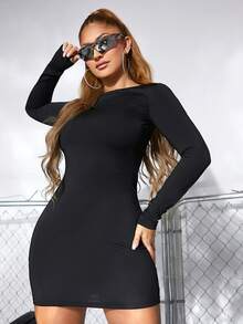 SHEIN SXY Chain Detail Backless Bodycon Dress - Black - View 2