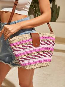 SHEIN VCAY 女性編織草編手提包 - 彩色 - 查看 5