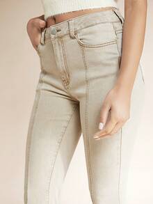 SHEIN BAE 牛仔喇叭褲 - 米色 - 查看 6