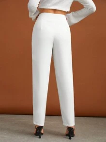 SHEIN Tall 高腰拼接細節西裝褲 - 卡其色 - 查看 2