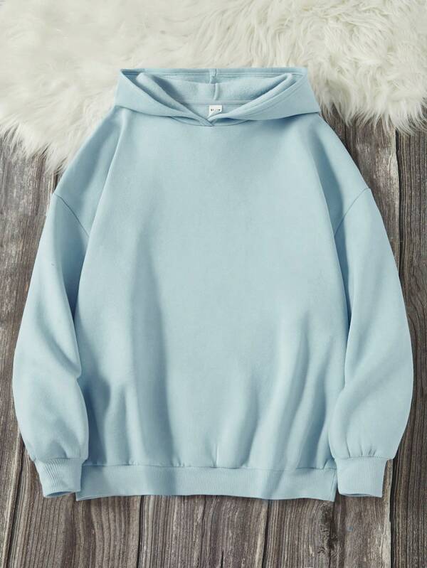 SHEIN Teen Girls Solid Drop Shoulder Thermal Lined Hoodie