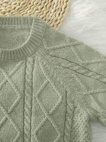 SHEIN Young Girl Raglan Sleeve Sweater & Knit Pants - Mint Green - View 5