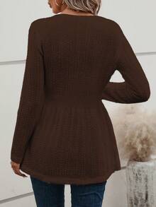 SHEIN LUNE Solid Scoop Neck Sweater - Chocolate Brown - View 2