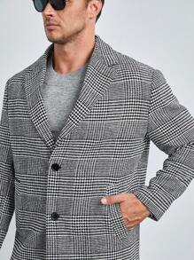 Manfinity VCAY Men Plus Houndstooth Print Lapel Neck Overcoat, For Fall Winter - Multicolor - View 3