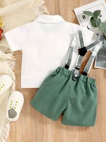 Baby Boy Bow Front Shirt & Suspender Shorts