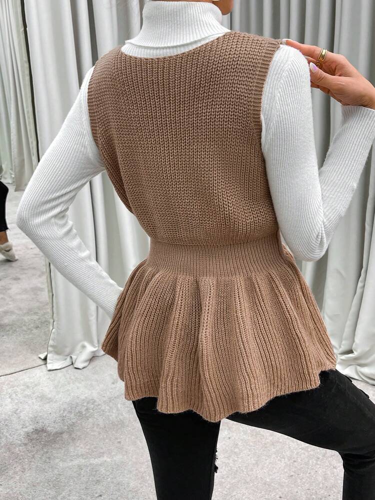 1pc Peplum Waist Sweater Vest