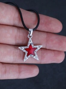 ROMWE Grunge Punk 1pc Fashion Zinc Alloy Rhinestone Star Charm Necklace For Women For Daily Decoration - Đỏ - Xem 2