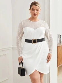 BizChic 大碼蕾絲肩部圍裹連衣裙不附腰帶 - 白色 - 查看 3