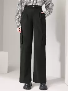 Seusyu Flap Pocket Side Cargo Pants - Black - View 1