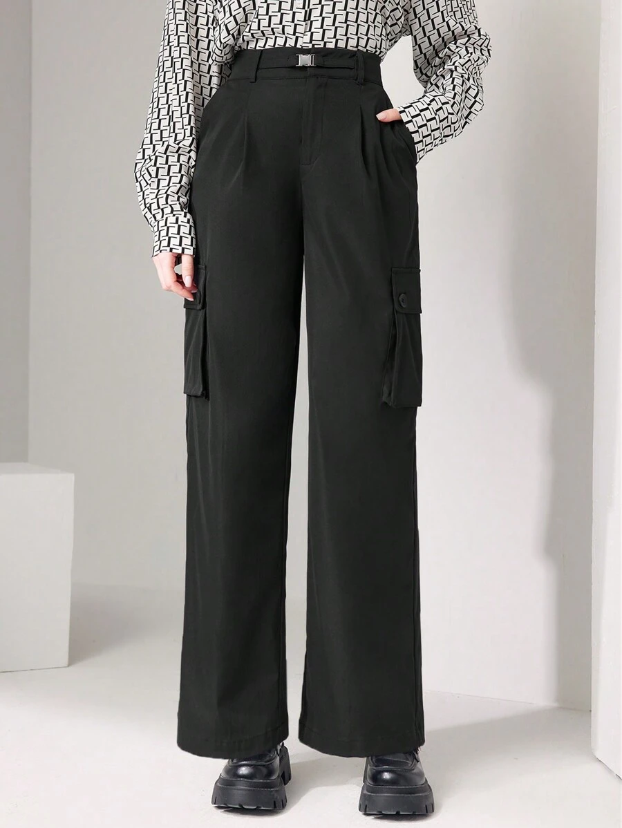 Seusyu Flap Pocket Side Cargo Pants - Black - View 1