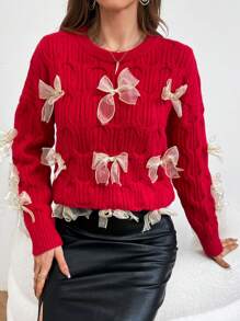 SHEIN Privé Jersey con lazo delantero de hombros caídos tejido de cable